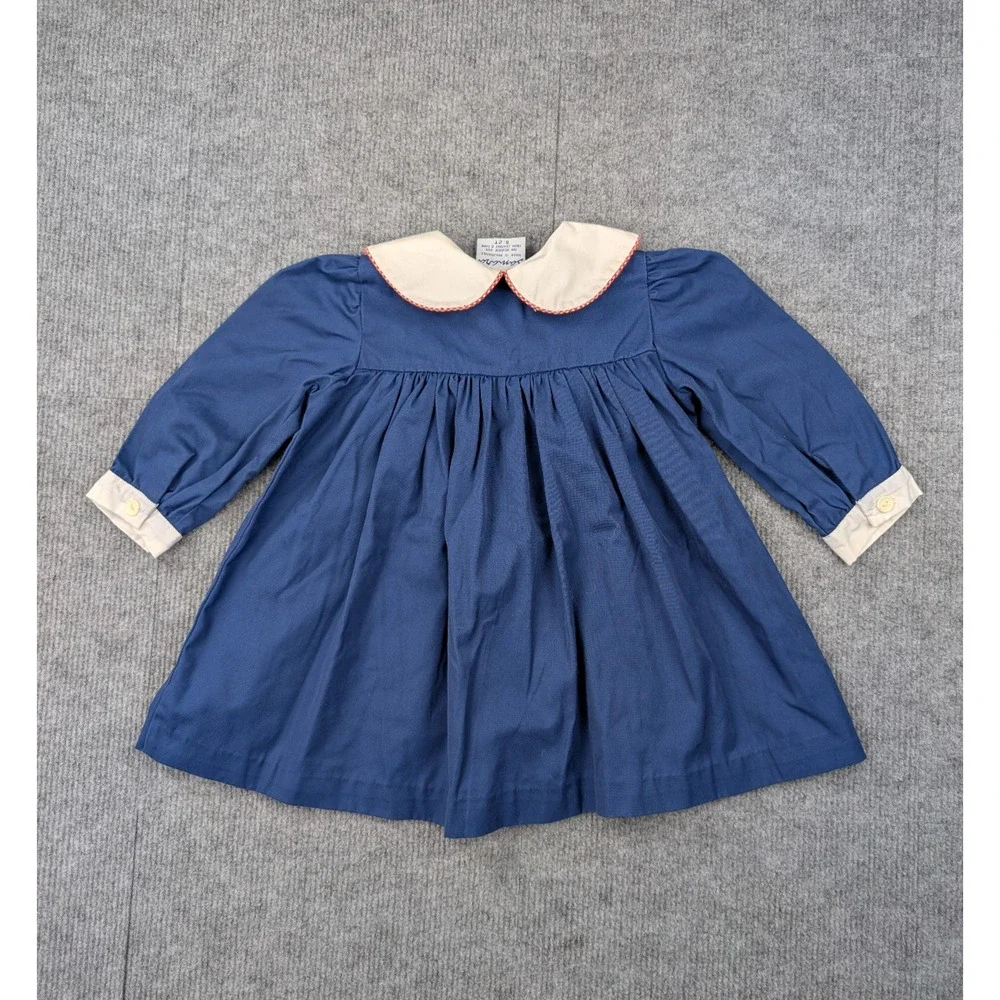 Vintage Samara Dress Girls 2T Toddler Retro Peter Pan Collar Puff Sleeve Preppy